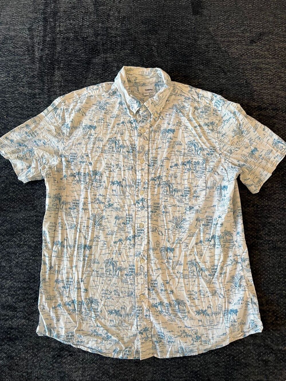 Sonoma Men's Hawaiian Print Short Sleeve Button-Up Shirt